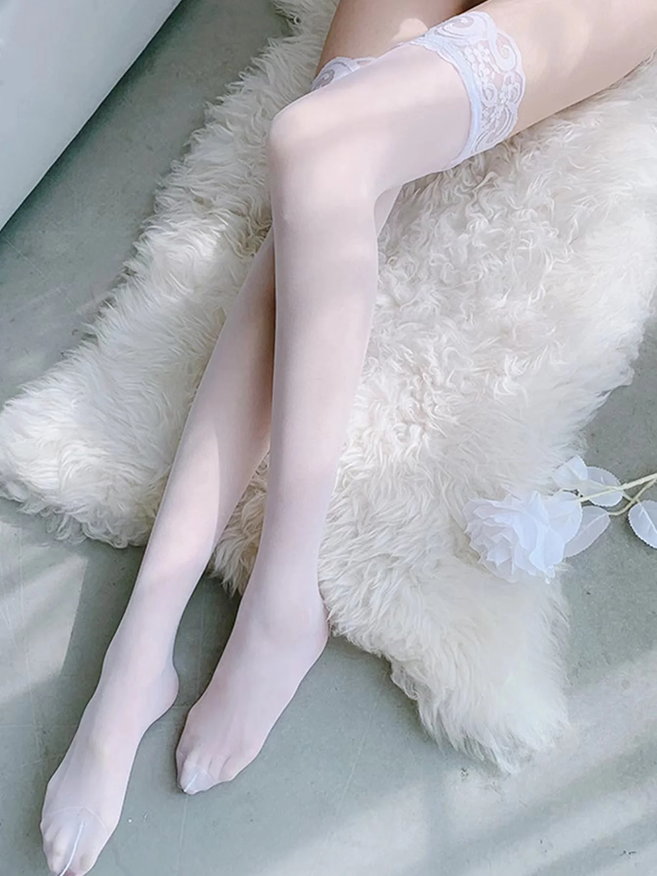 Lace Trim Thigh High Stockings - Image 8